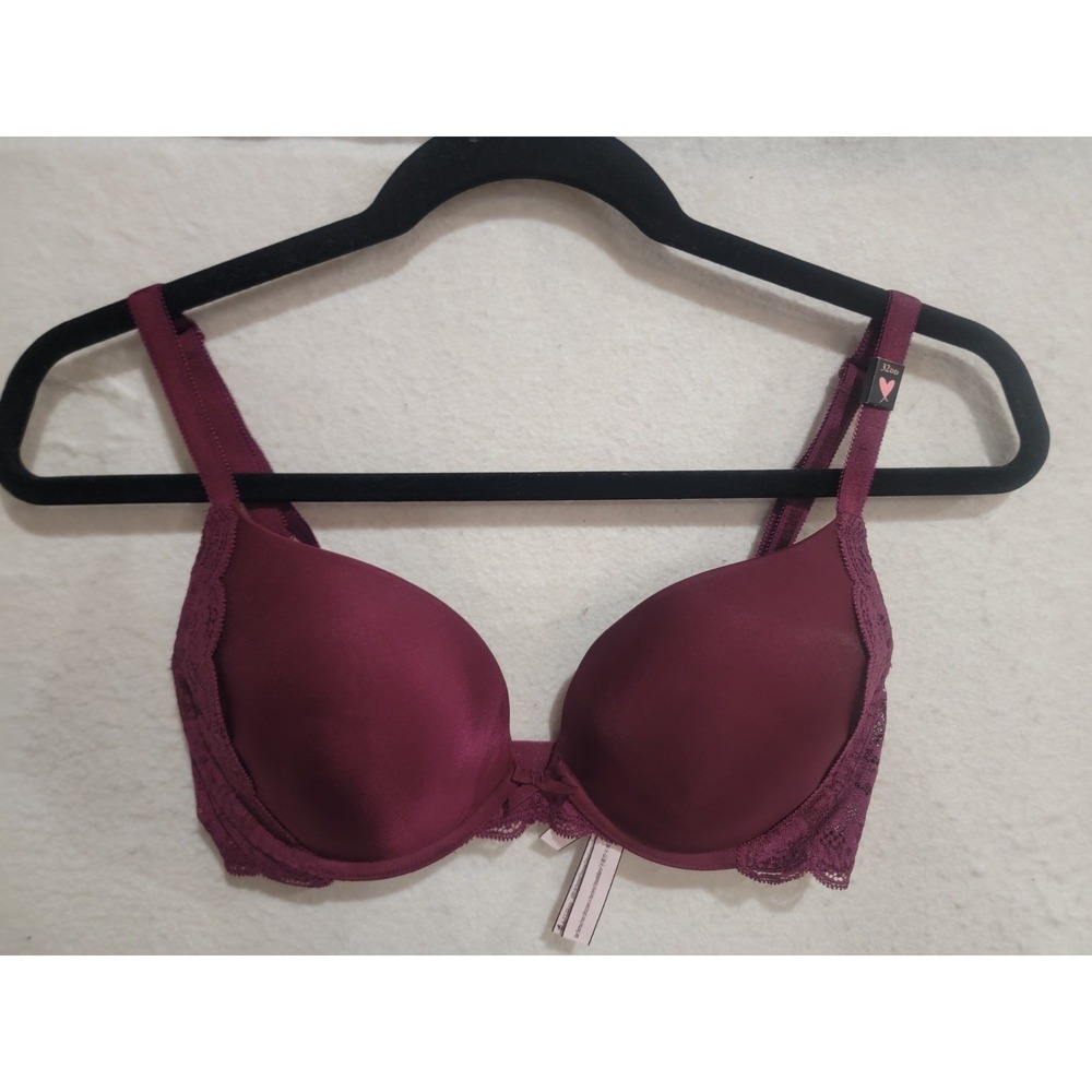 Victoria's Secret Dream Angels Push-Up Bra 32DD Burgundy Wine Lace NWOT